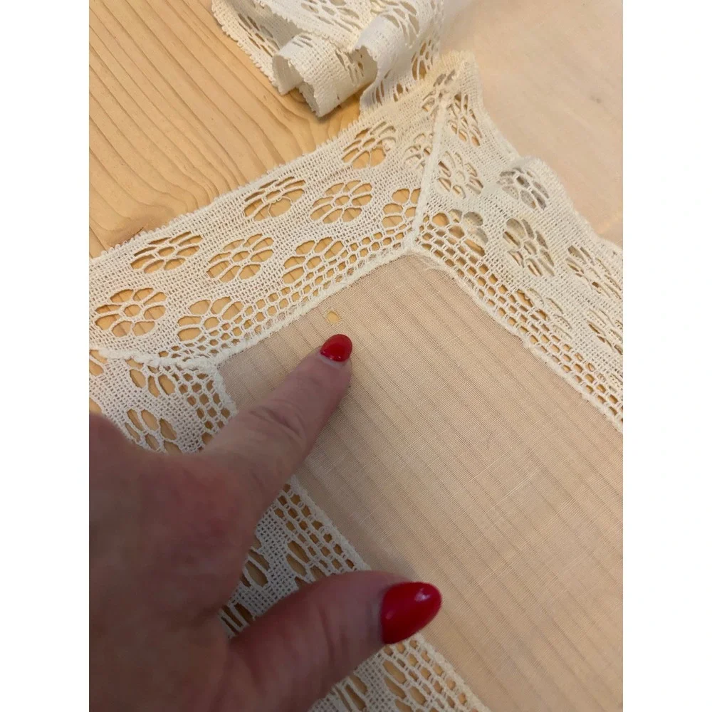 Vintage Sheer Lace Table Runner and 2 Placemats Set Embroidered Cream 3pc